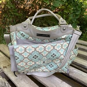 Petunia Pickle Bottom gender neutral blue tan geometric diaper bag
